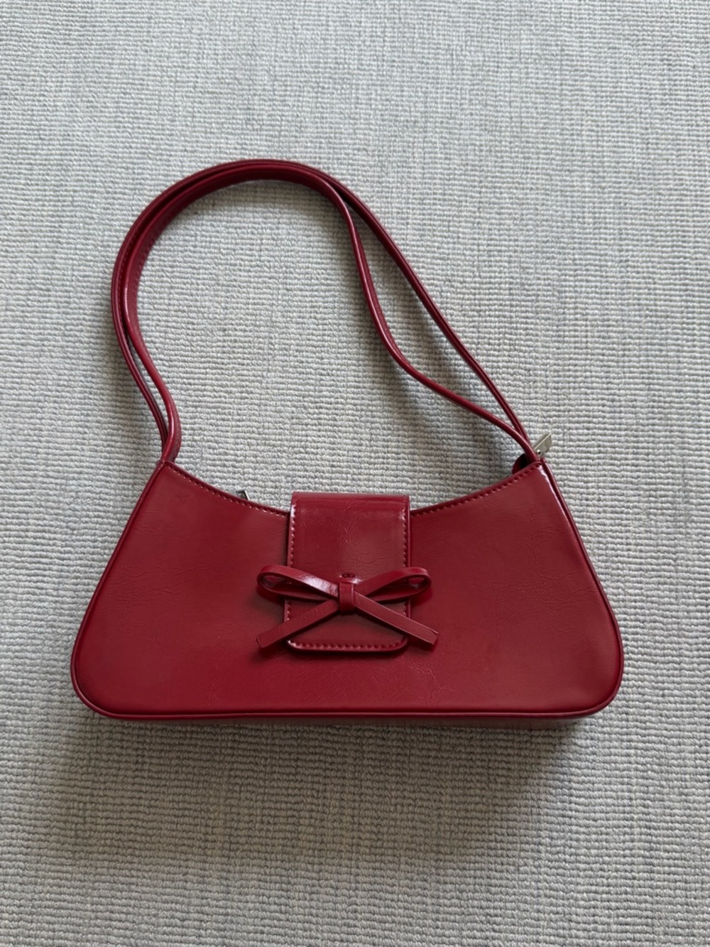 Red Shoulder Bag with Bow Accent